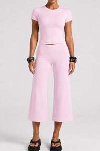 Women's Slim Fit Cropped T-shirt & 7/8 Flared Pant Yoga Set