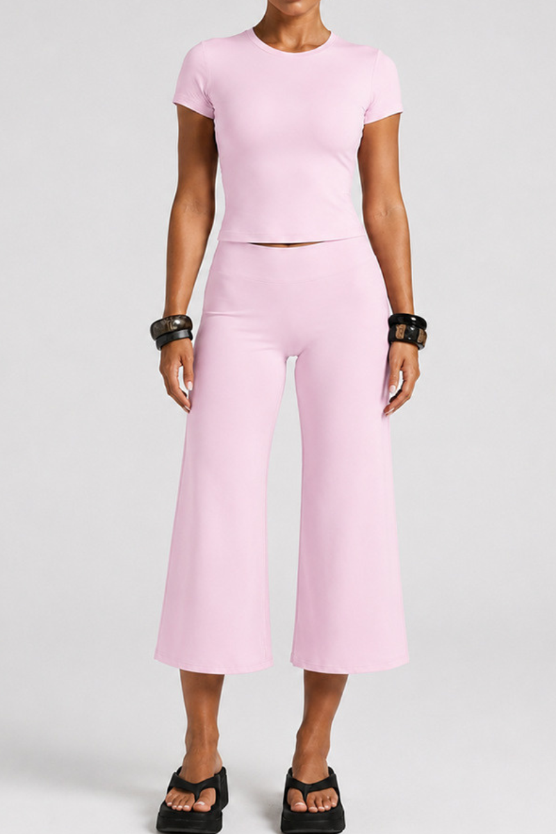 Women's Slim Fit Cropped T-shirt & 7/8 Flared Pant Yoga Set