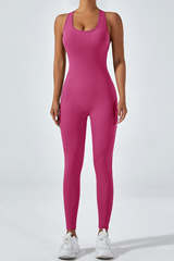 Women's  U-neck open back sportswear jumpsuit.