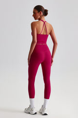 Women Brushed High Waisted Yoga Set: Tummy Control Tights + Halter Neck Support Bra
