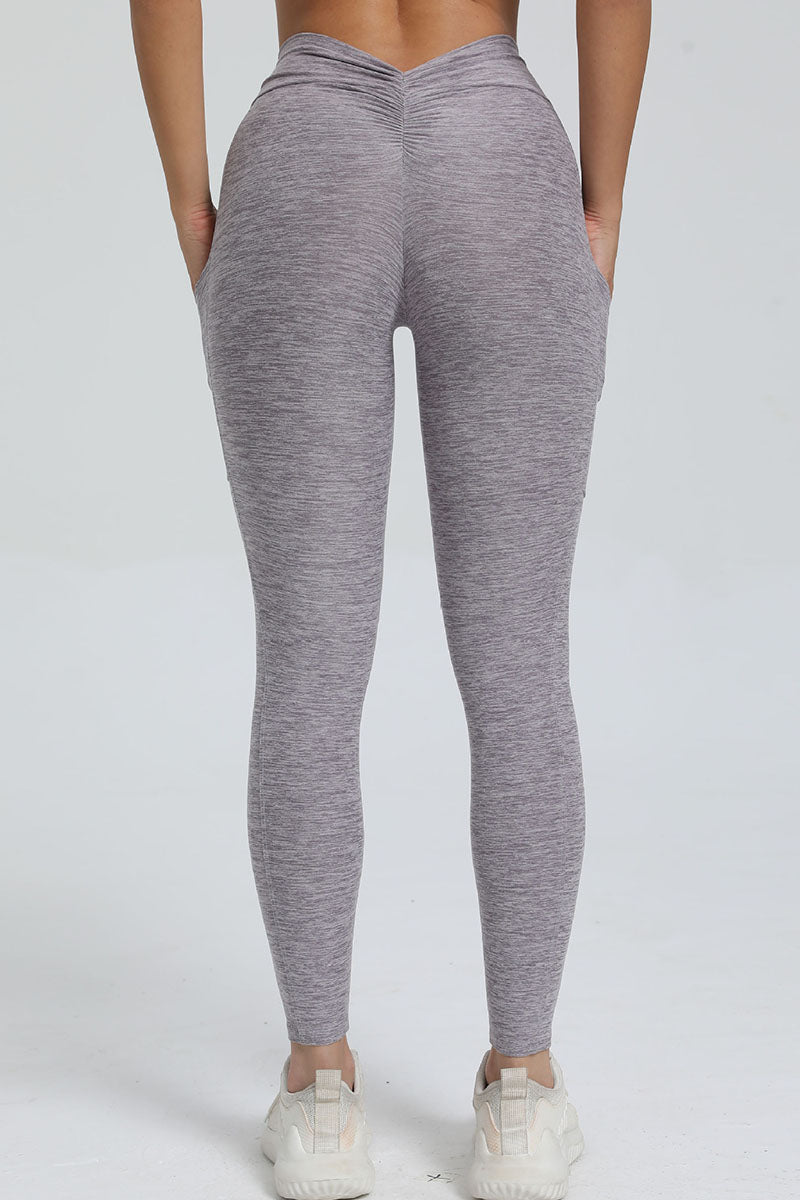 Women Pleated Skinny Hip V Waist Side Pockets No Embarrassment Line Fitness Exercise Yoga Pants