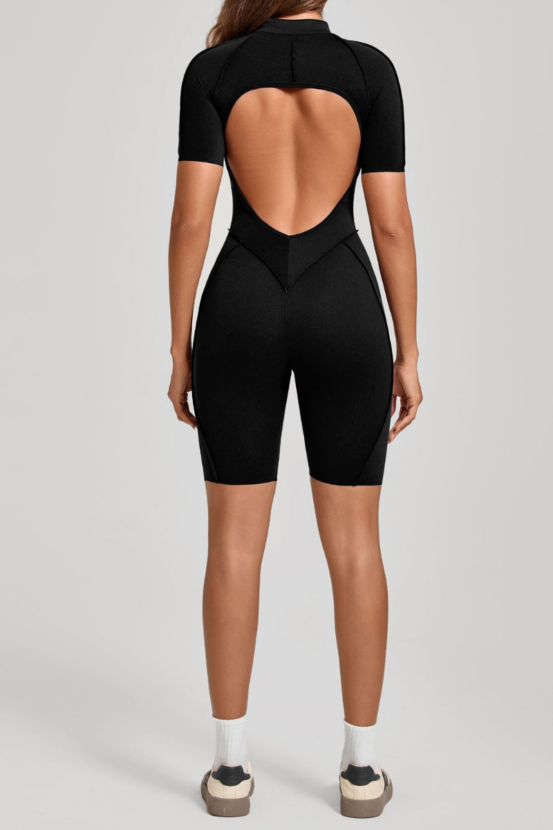 Women's Half-Zip Contour Seam Open Back Jumpsuits