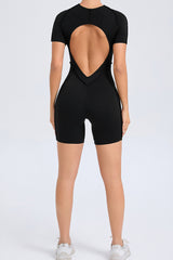Women One-Piece Tight Short-Sleeved Hollow Back Stereo Beauty Fitness Yoga Sports Jumpsuit