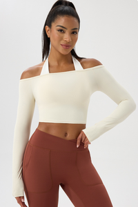 Women's Off the Shoulder Cropped Long-Sleeve Top