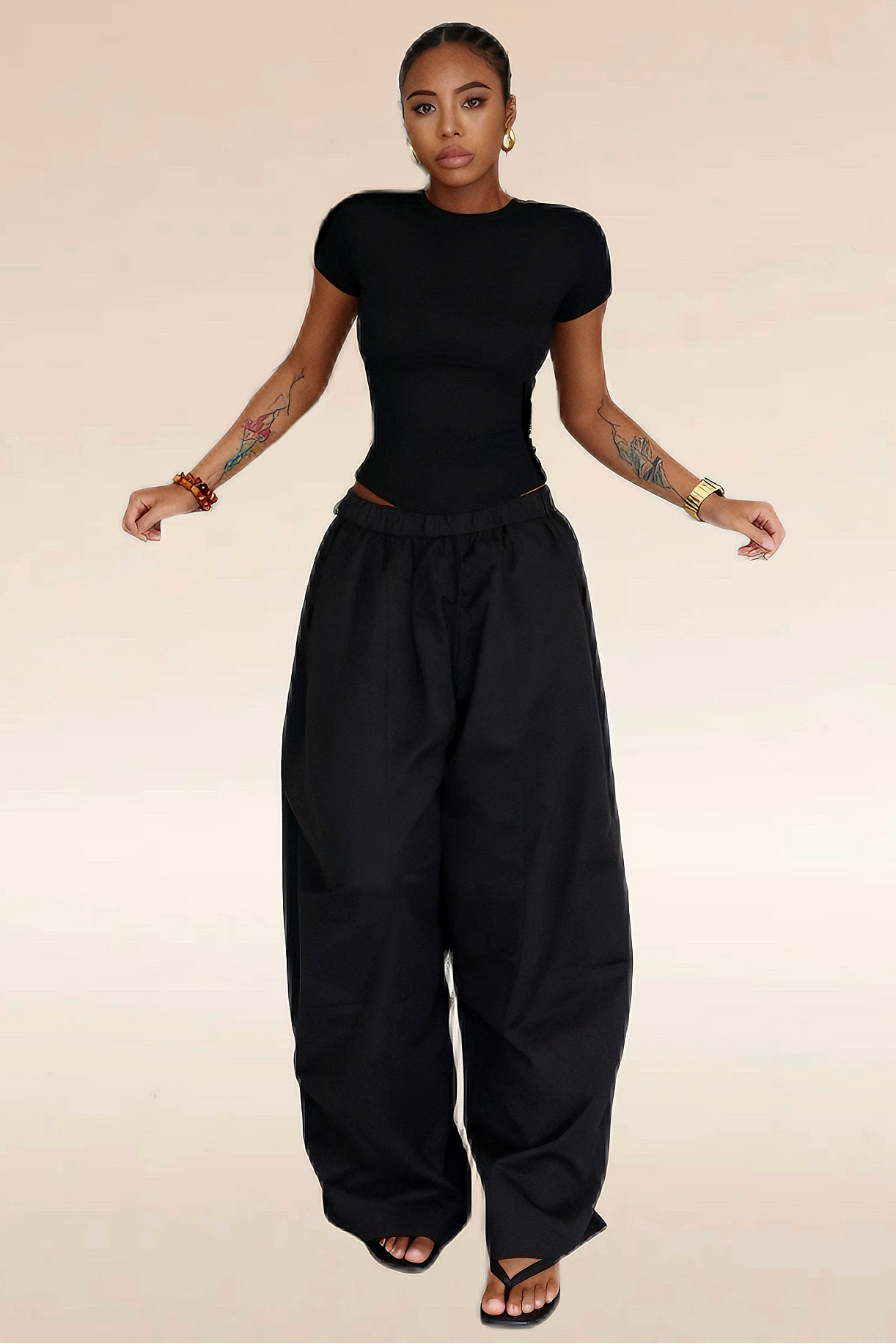 Women's high waist wide curved trousers casual pants