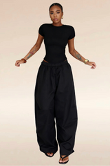 Women's high waist wide curved trousers casual pants