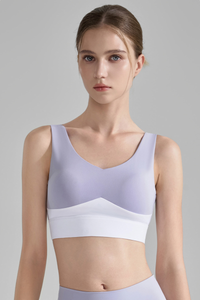 Women's Wide Strap Color-Block V-Neck Sports Bra