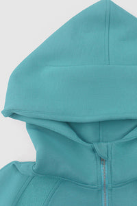 Women Contrast Trim Hooded Zip-Front Sport Jacket