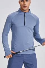Men's Half Zip Mock Neck Finger Cuffs Long Sleeve Sports Top