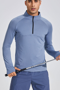 Men's Half Zip Mock Neck Finger Cuffs Long Sleeve Sports Top