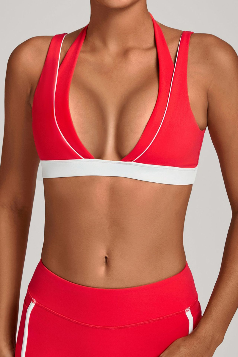 Women's Athletic Color-Block Double Shoulder Straps Yoga Bra