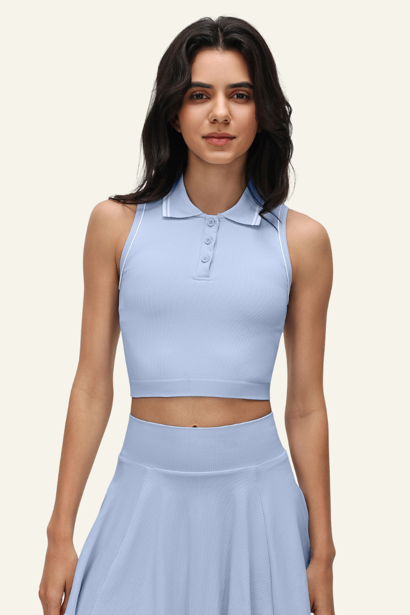 Women's Seamless Color-Blocked Polo-Neck Top