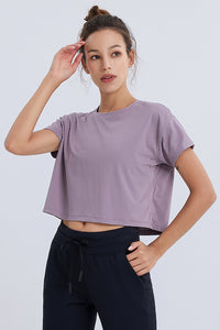 Solid Color Cropped Cropped Crop Top Sports T-Shirt