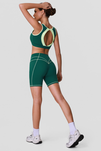 Women's Color Block Cutout Back Sports Bra & Shorts Set