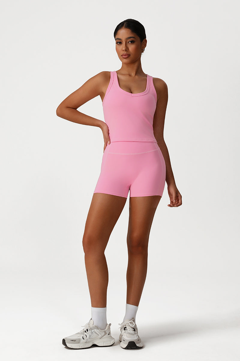 Women Slim Fit Quick-Dry Yoga Set: V-Neck Tank + High Waist Shorts