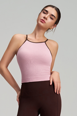 Fixed cup, back-support, shock-absorbing sports bra