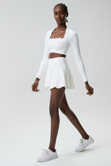 Women's Petal Long Sleeve Crop Top And Tennis Skirts Two-Piece Set