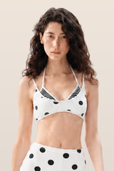 Women's Polka Dot Vintage Faux Two-Piece Halter Sports Bra