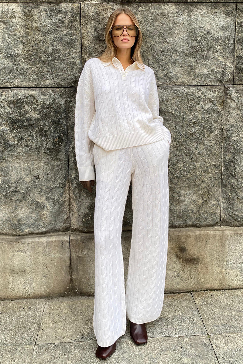 Twisted-stitch knitted sweater set