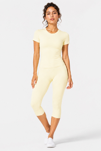 Women's Cropped Crew Neck Tee & Capri Leggings Workout Sets