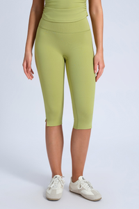 Women's High Waist Capri Leggings with Side Slit at Hem