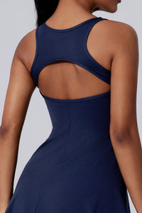 Women Two-Piece Backless Cutout Anti-Exposure Yoga Running Tennis Dress