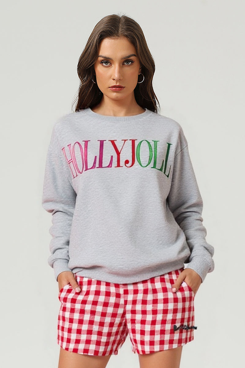 Women's Christmas Colorful Letter Embroidered Pullover Sweatshirt