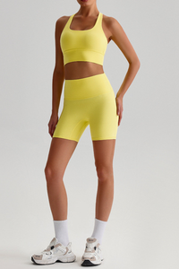 Women's Bare Feel Cross Back Bra &High Waist Shorts Yaga Set