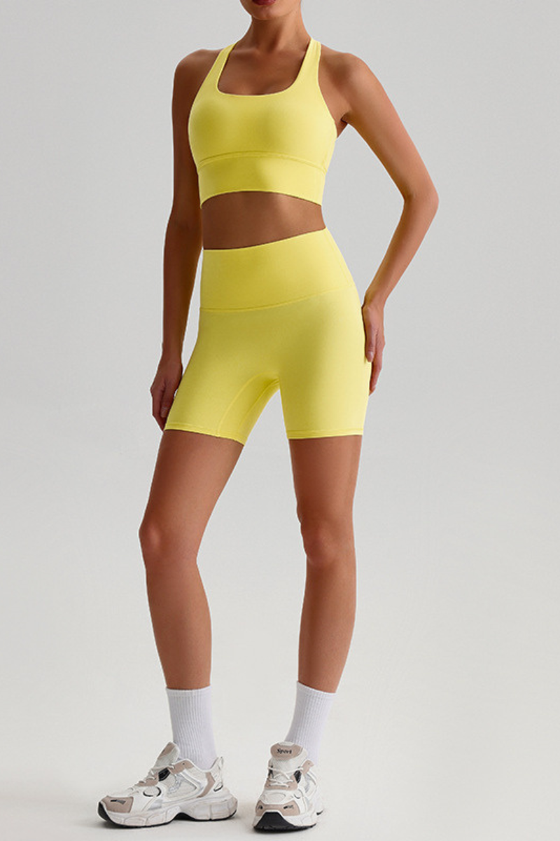 Women's Bare Feel Cross Back Bra &High Waist Shorts Yaga Set