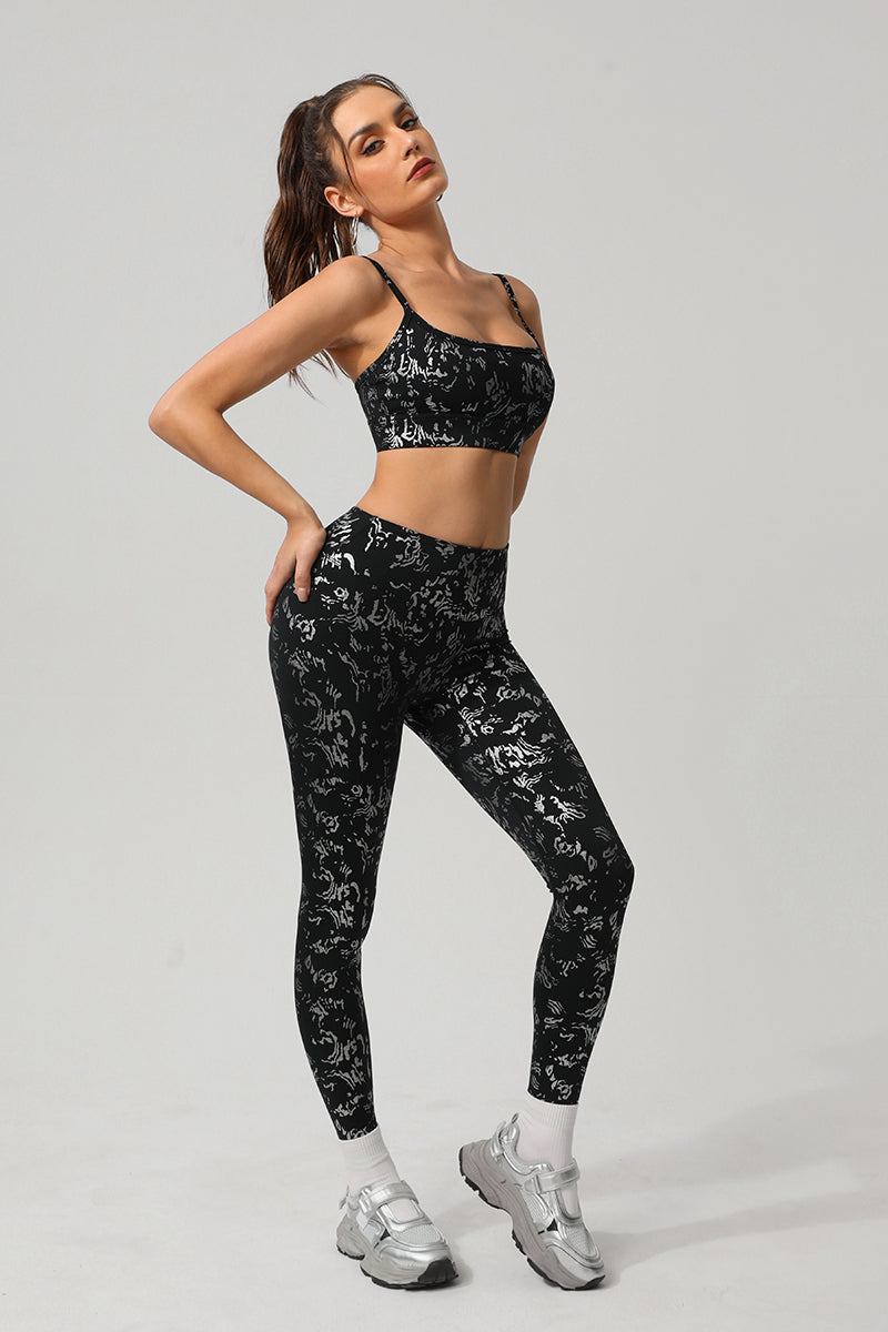 Women Gold Foil Fabric Sports Bra