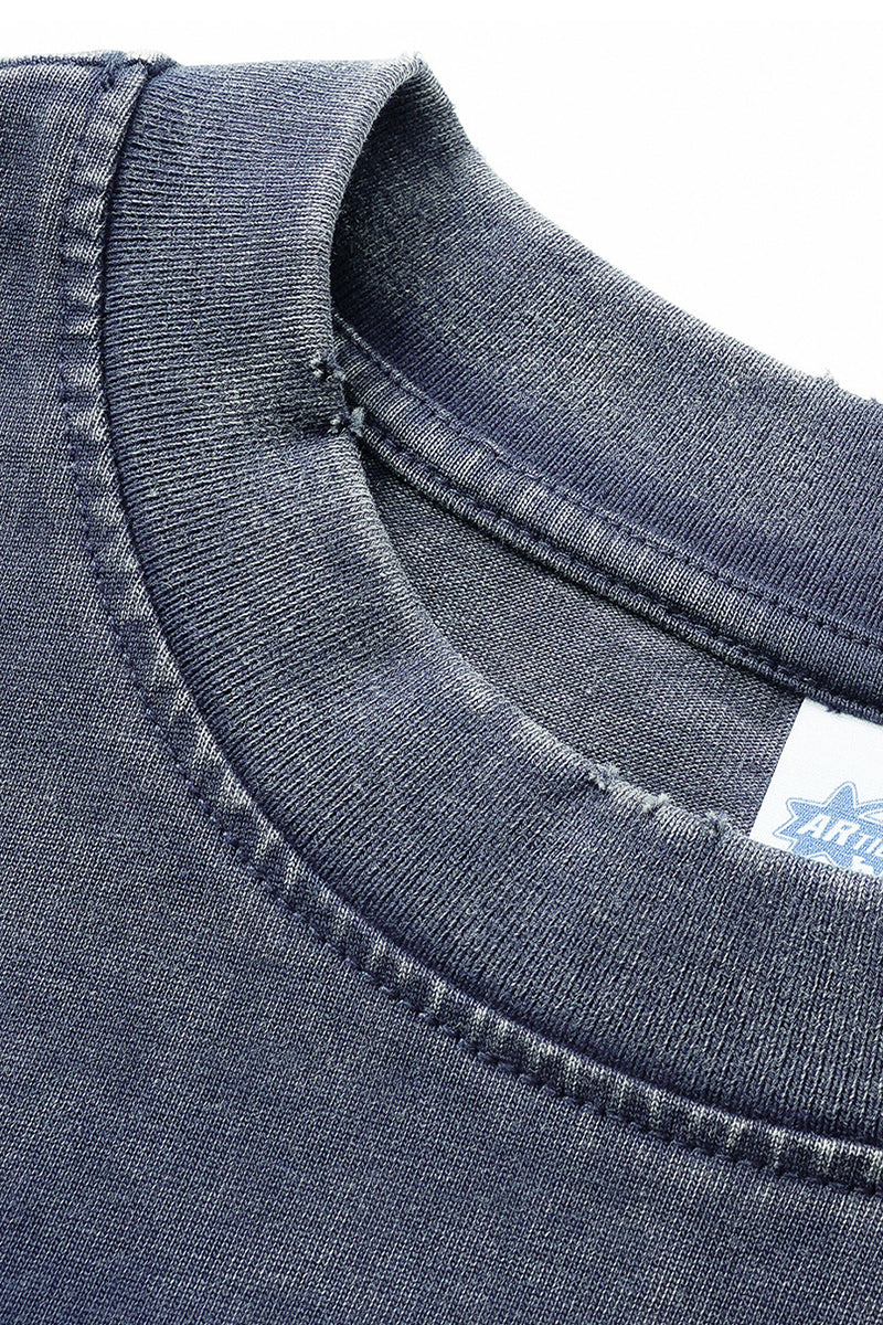 Men/Women Loose Fit Washed Cotton Contrast Stitch Long Sleeve Tee