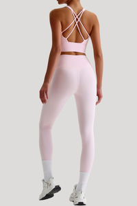 Women Naked Feel Cross Back Yoga Set: High Waisted Seamless Tummy Control Leggings + Crisscross Sports Bra