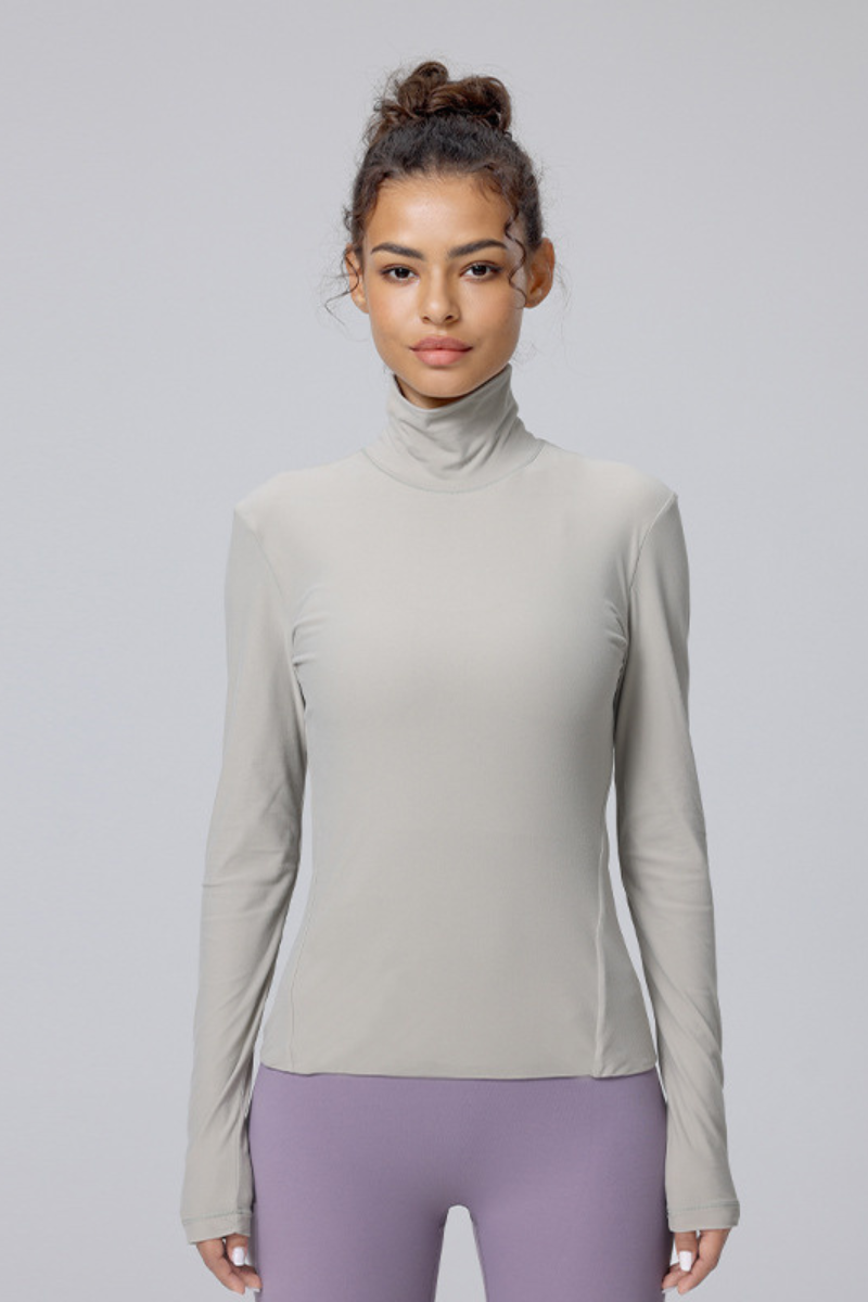 Women Soft Thin Stretch High Neck Slim Fit Yoga T-Shirt