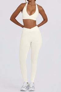 Women's Brushed Sports Yoga Bra And Pleated Legging Set