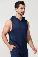 Men's Hooded Curved Hem Mesh Quick Dry Athletic Tank Top