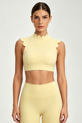 Women's Scalloped Mock Neck Cropped Workout Yoga Top