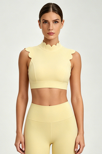Women's Scalloped Mock Neck Cropped Workout Yoga Top