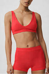Women's Athletic Deep V-Neck Bra & Shorts 2 Piece Set
