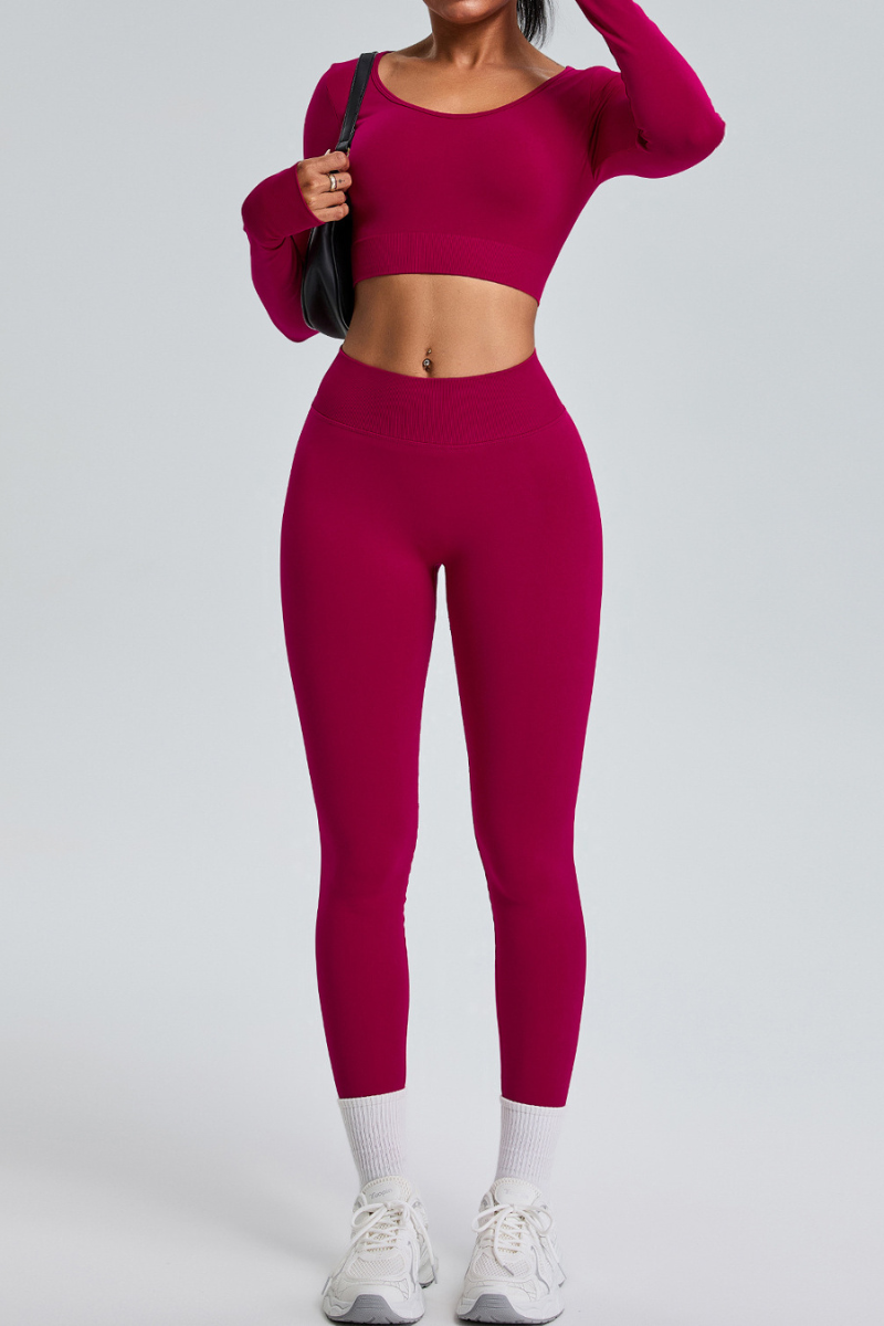 Women's Set:Cropped Long Sleeves T-Shirt&High-Waist Leggings