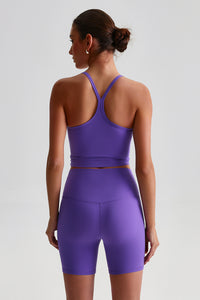 Women High-Waisted Peach Booty Yoga Set: Seamless Crotch Shorts + Y-Back Sports Bra
