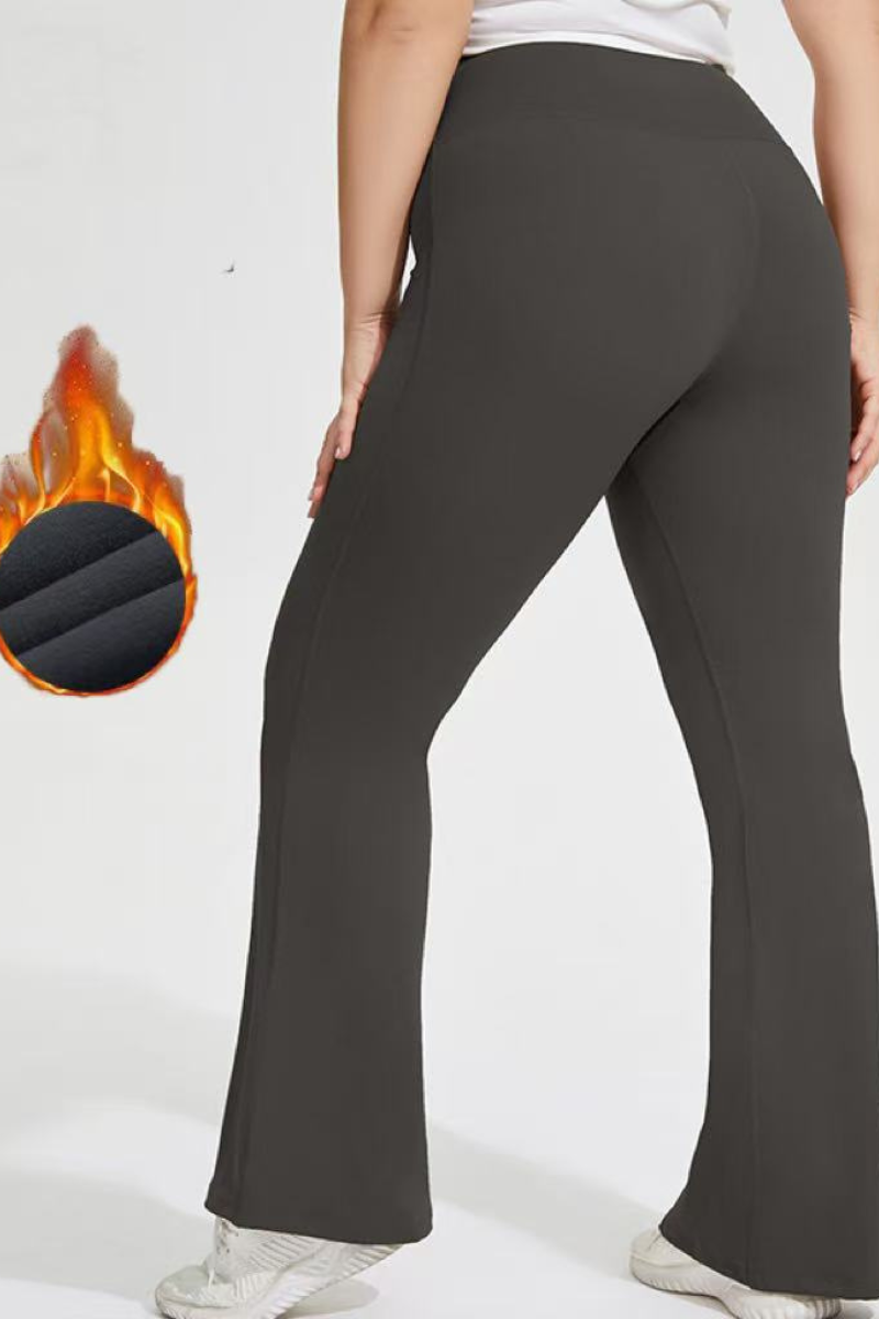 Plus Size Women's Fleece Lined Butt Lifting Yoga Flare Pants