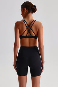 Women Outdoor Quick-Dry Naked Sensation Yoga Set: Cross-Back Slim-Fit Sports Bra + High-Waisted Sculpting Shorts