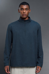 Men Half-Zip Stand Collar Breathable Loose Long Sleeve T-Shirt