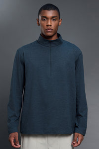 Men Half-Zip Stand Collar Breathable Loose Long Sleeve T-Shirt