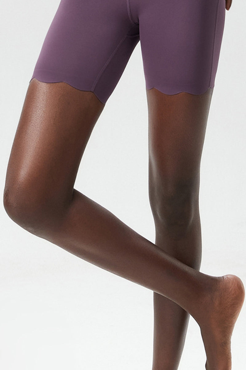 Women Wave-Edged High-Waist Quick-Dry Tight-Fit Yoga Cycling Mid-Length Sports Shorts