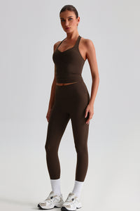 Women Brushed High Waisted Yoga Set: Tummy Control Tights + Halter Neck Support Bra