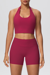 Women's Two Piece Set:Halter U-neck Bra & High Waist Shorts