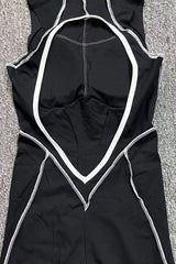 Women Patchwork Color Clash High Stretch Skinny Back Sports Fitness Yoga Bodysuit