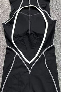 Women Patchwork Color Clash High Stretch Skinny Back Sports Fitness Yoga Bodysuit