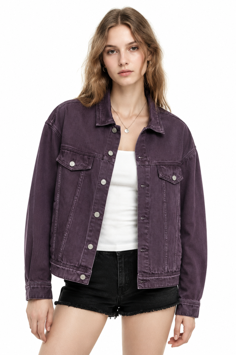 Women's Fall 100% Cotton Oversized Washed Denim Jacket